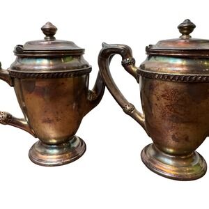 Reed & Barton Teapots River Club Private NY Club Silver Soldered Set of 2